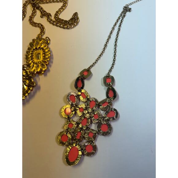 3 pink coral statement bib flower floral bling enamel necklaces bundle lot - Picture 16 of 16